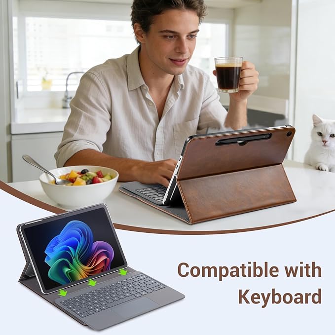 CoBak Case for Microsoft Surface Pro 12 (2025) Premium Business Cover with Multi-Angle Stand Embedded Stylus Holder Keyboard Support &amp Built-in Organizer – Tailored for ProfessionalsBrown