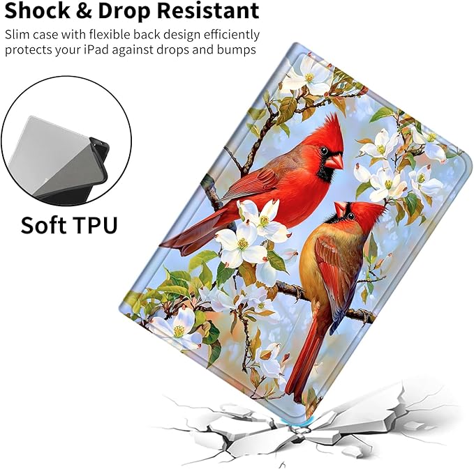 Case for Amazon Kindle Fire HD 8 &amp 8 Plus Tablet (12th Generation/10th Generation 2024/2022/2020 Release) 8 Slim PU Leather Cover with Smart Auto Sleep/Wake-White Flowers Rred Birds