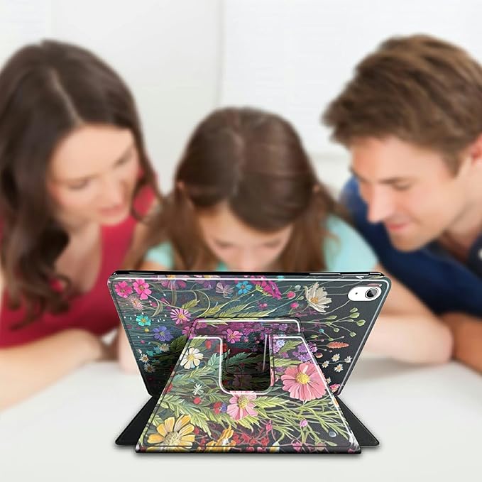 for iPad A16 Casefor iPad 11th/10th Generation Case 2025/2022 Release 360 Rotating Degree Stand Lightweight Protective Smart Cover with Auto Wake/Sleep - Floral Flower