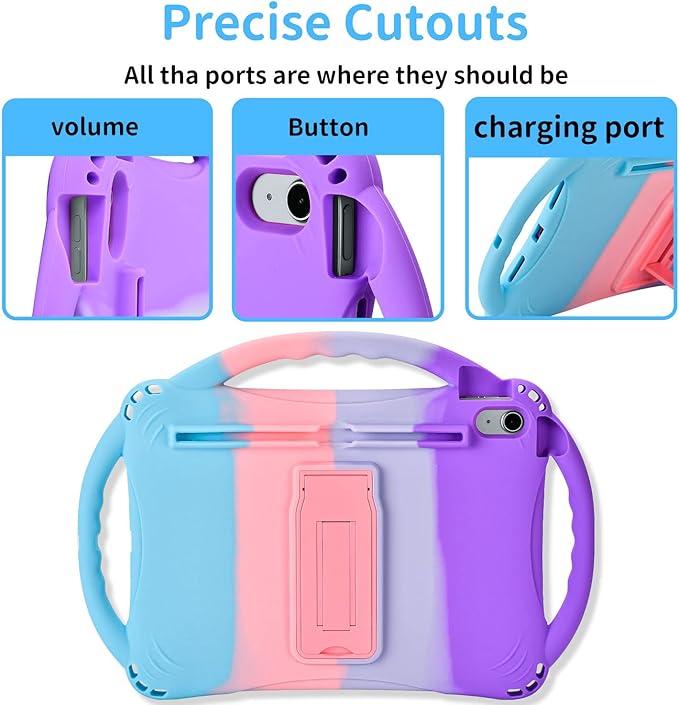 TopEsct Kids Case for iPad (A16) 11th Gen 11 2025 iPad 10th Gen 10.9 2022 with Tempered Glass Screen Protector Silicone Shockproof Case Comes with Strap (Purple&ampTurquoise)