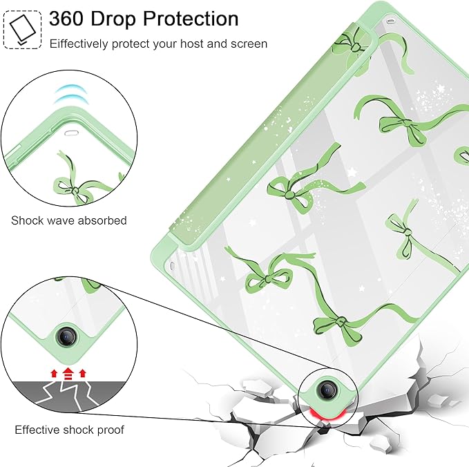 Tuiklol for Samsung Galaxy Tab A9+ Tablet 11” / A9+ Plus 2024 2023Buit-in S-Pen Holder with Clear Protective Cover Transparent Back Shell Auto Wake/Sleep Samsung Tab A9 Plus CoverBow-Green