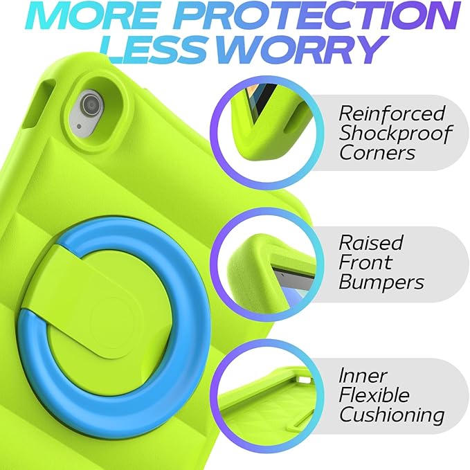 MRWHO Kids Case for iPad (A16) 11th Generation 11 inch 2025/ 10th Generation 10.9 inch 2022 - Sturdy Lightweight Flexible Shockproof Rotating Stand Handle Girls Boys Cover for iPad 11 10 Gen Green