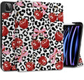 MEEgoodo for iPad Pro 12.9 Case M2 6th/5th/4th/3rd Generation 2022 2021 2020 2018 with Pencil Holder Tablet Cover with Soft TPU Back Shell Leopard &amp Cherry