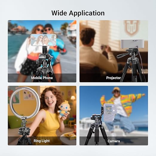NEEWER Basics Camera Tripod 74 Tripod with Cell Phone Holder Mount Compatible with iPhone for Video Recording Professional Aluminum Lightweight Portable Travel Stand with 3 Way Pan Tilt Head TP56