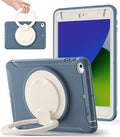 BATYUE Shockproof Case for iPad mini 4/5 (2015/2019) - 360° Multi-Angle Stand (Portrait &amp Landscape) &amp Grip Pencil Holder (Elastic Loop) Multi-Scene for All Ages Dusty Blue
