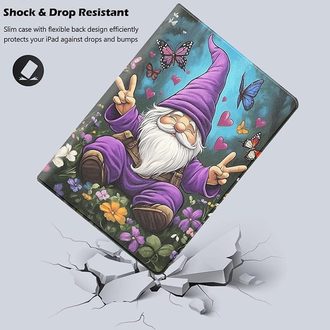 Tablet Case for iPad Air 11 Inch M2 (2024)iPad Air 5th/4th Gen Case 10.9 Inch with Magnetic Auto Wake/Sleep and Multi-Angle Adjustable Stand Cover - Cute Gnome and Butterfly