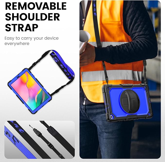 Timecity for Samsung Galaxy Tab A 10.1 Case 2019 Only Fit (SM-T510/ SM-T515/ SM-T517) Drop Proof with Hand Strap Stand Screen Protector Pencil Holder （NOT FIT for 2016 Release） - Dark Blue