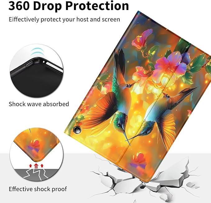 Case for All-New Amazon Fire HD 10 Tablet (13th Generation 10.1 2023 Release)-Slim PU Leather Adjustable Stand Smart Cover with Auto Wake/SleepA Pair of Hummingbirds