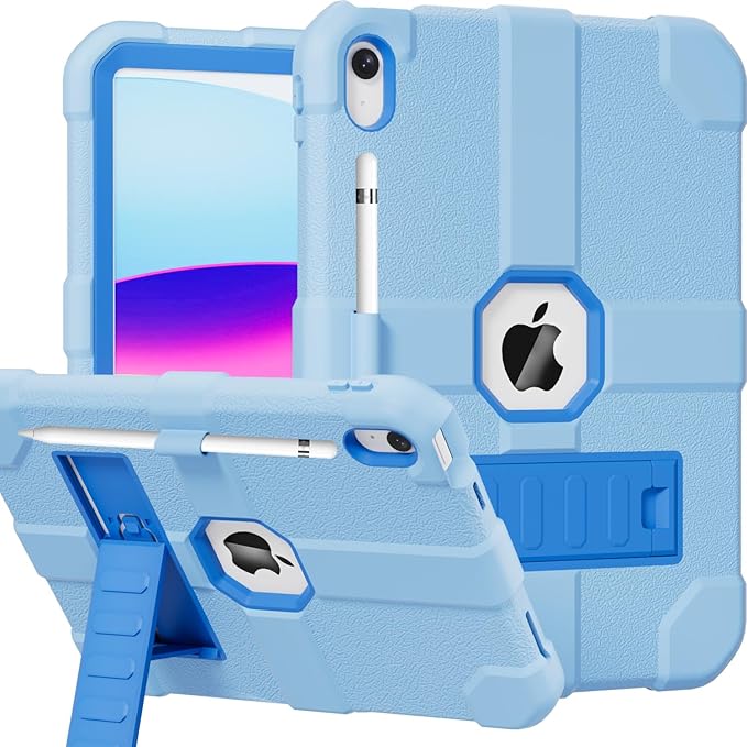 Case for iPad (A16) 11th Generation 11 Inch 2025 / iPad 10th Generation 10.9 Inch 2022 Rugged Heavy Duty Protective Cover [Built-in Pencil Holder ] for iPad 11/10 Gen (LightBlue)