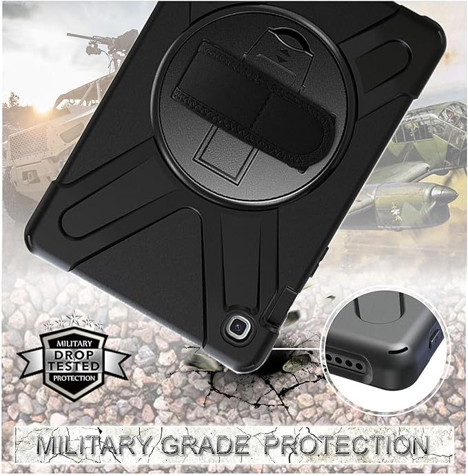 Case for Samsung Galaxy Tab A 8.0 2019 (SM-T290/T295/T297)Portable Heavy Duty Dropproof Protective Cover Case with 360 Rotating StandHandle &amp Shoulder StrapStylus Pen (New Black)