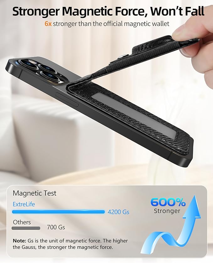 For Magsafe Wallet Stand with Airtag Holder Strongest Magnetic Wallet for iPhone 17/16/15/14/13/12 Series ID Window 4 Card Slots 10 Cards Holder Vegan Leather RFID Blocking Black Carbon Fiber