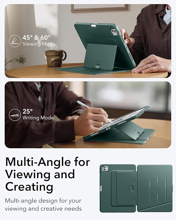 ESR for iPad Pro 11 Inch Case (M5/M4) 2025/2024 Vertical Stand Cover Multi Stand Angles Ultra-Stable Case with Pencil Holder Flip Series Green