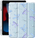 Idocolors Case for iPad 11 inch (A16 Chip) 2025 Generation 11th / iPad 10.9 inch 2022 10th Gen Built-in Pencil Holder with Soft TPU Shockproof Back Shell Auto Wake/Sleep Blue Bow-Pink