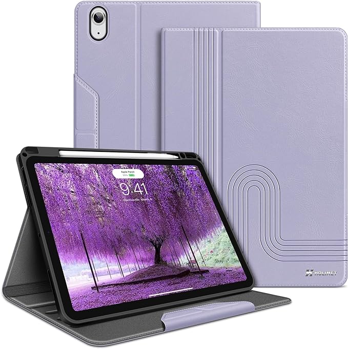 H HOLIMET Case for iPad Air 11 inch 2025 (M3)/2024 (M2) /iPad Air 5th Generation 2022/iPad Air 4th Generation 2020 10.9 Inch with Pencil Holder Shockproof Protective Cover Vegan Leather (Purple)