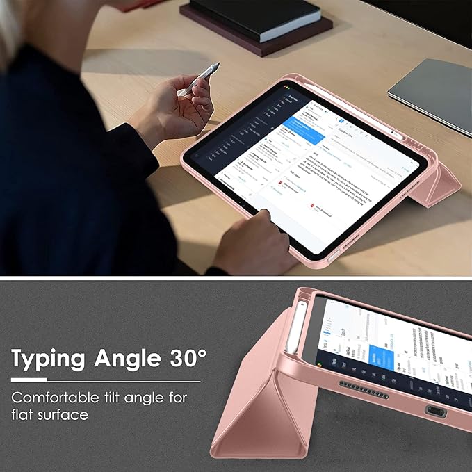 Case for iPad (A16) 11 Inch 2025/iPad 10th Generation 10.9 Inch 2022 Slim Trifold Stand Protective Cover with Pencil Holder and Soft TPU BackSupport Auto Sleep/Wake (Rose Gold)