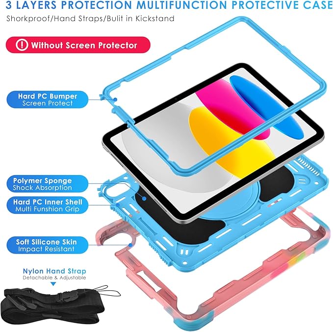 DETUOSI Case for iPad (A16) 11th Generation 11 Inch 2025 Shockproof Cover with 360°Rotatable Stand &amp Shoulder Strap Heavy Duty Case for iPad 10th Gen 10.9 Inch Camouflage Blue