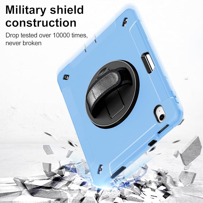 Case for iPad (A16) 11th/10th Generation Case: Protective Cover for iPad 11th Gen 11 Inch 2025 &amp10th Gen 10.9 2022 with Screen Protector- Stand- Shoulder Strap- Handle- Pencil Holder-Light Blue