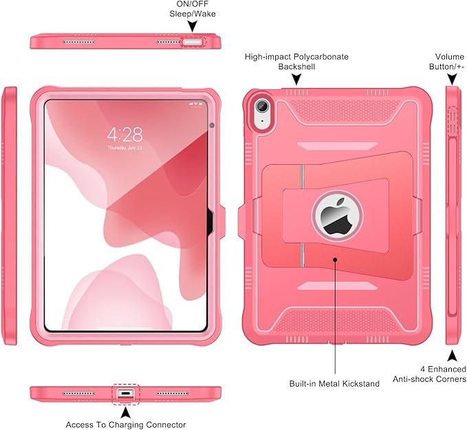 Soke Case for iPad (A16) 11th Generation 11-Inch 2025 /10th Generation 10.9-Inch 2022 with Screen Protector and Multi-Angle Kickstand Rugged Full Body Heavy Duty Protective Cover - Melon Pink