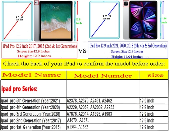 Case for ipad pro 12.9 inch 2nd &amp 1st Generation Old Model 2017/2015 MP6G2LL/A MQDA2LL/A MPLL2LL/A ML0F2LL/A ML3K2LL/A ML0N2LL/A ML0R2LL/A with Rotating Stand Auto Sleep/Wake (Black)