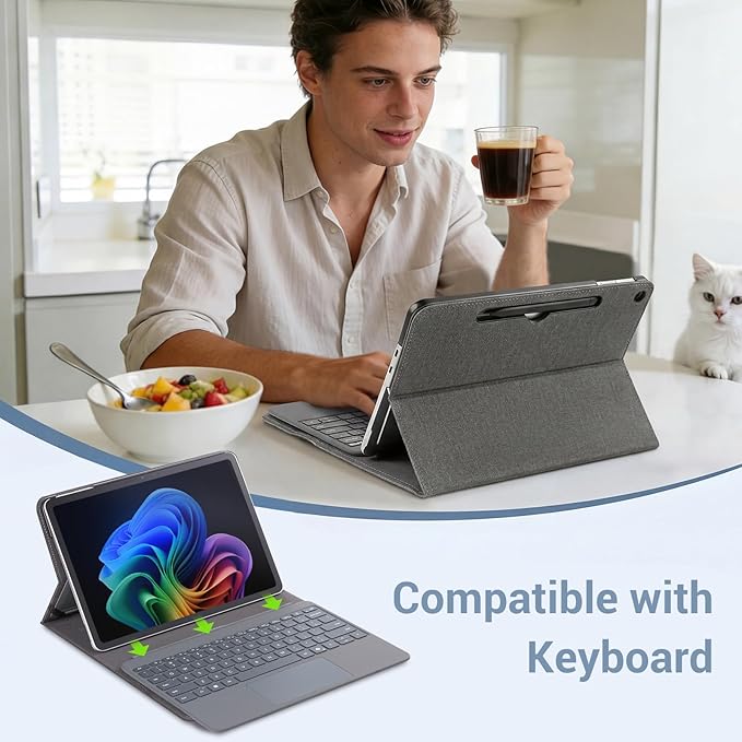 CoBak Case for Microsoft Surface Pro 12 (2025) Premium Business Cover with Multi-Angle Stand Embedded Stylus Holder Keyboard Support &amp Built-in Organizer – Tailored for ProfessionalsFabric Gr