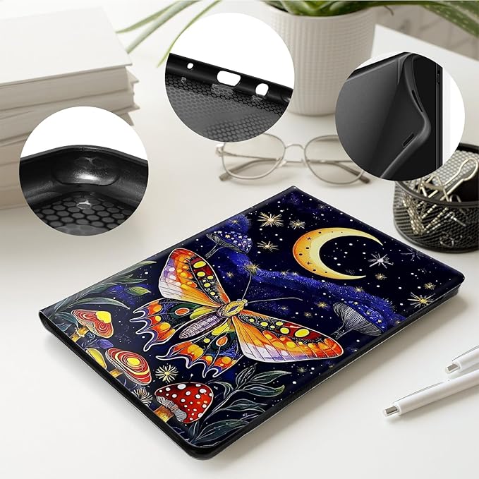 Case for All-New 7 Kindle Paperwhite 12th Gen 2024 &amp Kindle Colorsoft Signature EditionPU Leather Cover with Auto Sleep Wake FeatureMoon Butterfly Night