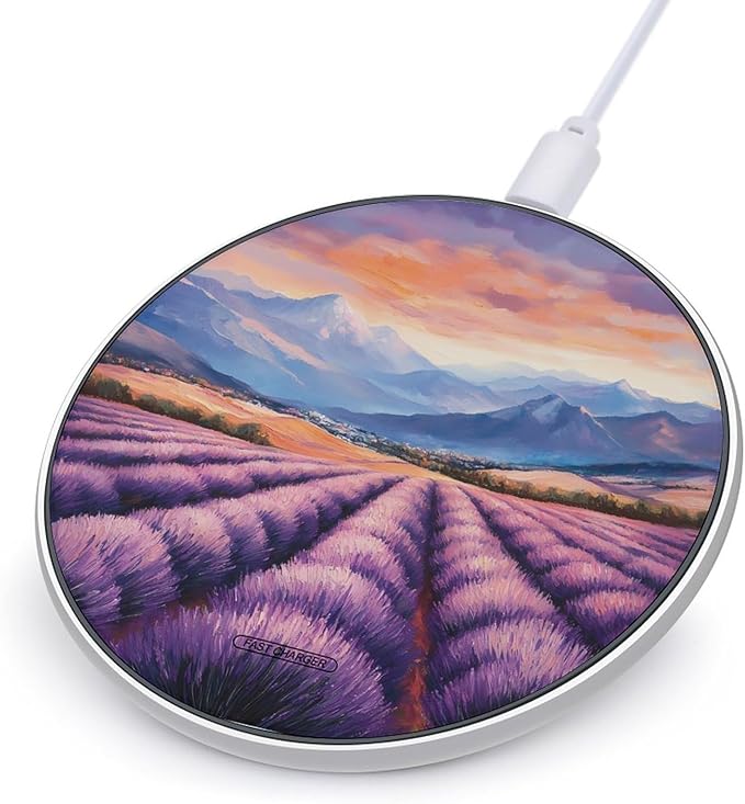 Lavender Flowers Landscape Wireless Charger Anti-Slip Wireless Charging Pad Slim Charger Mat for Men Women