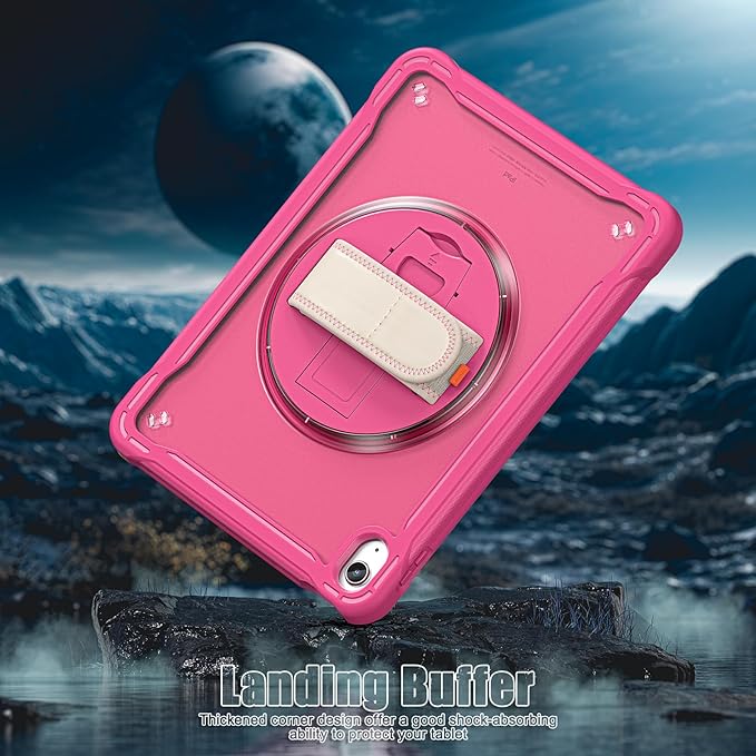Case for iPad (A16) 11th/10th Generation 2025/2022 11/10.9 inch Rugged Shockproof Protective Cover with Screen Protector 360° Rotating Hand Strap&ampStand Pencil Holder Rose