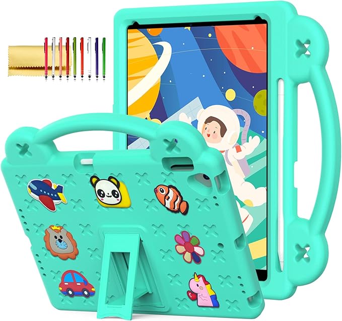 Dteck for iPad 9th/8th/7th Generation 10.2 Kids CaseCartoon Panda Shockproof Rugged Lightweight Convertible Handles Stand Kid Friendly Case with Pencil Holder for iPad 10.2 2021/2020/2019Mint Green