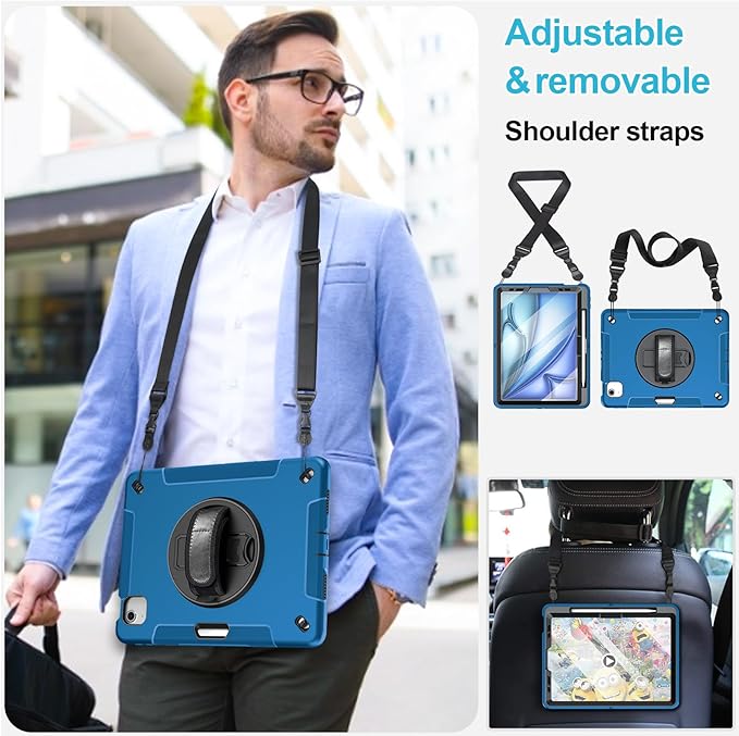 Case for iPad Air 11 M4 2026/ M3 2025/ M2 2024: TPU Cover for iPad Air 5th &amp 4th Generation 10.9 Inch (2020/2022) with Screen Protector- Stand- Handle- Shoulder Strap- Pencil Holder