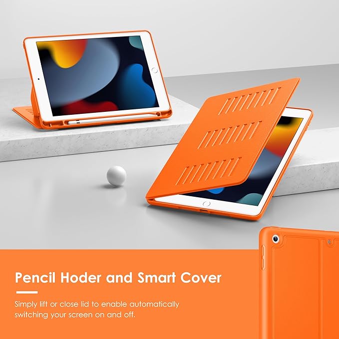 VIKESI Case for iPad 9th / 8th / 7th Generation 10.2 inch (2021/2020/2019 Released)Multiple Angles Magnetic Stand CoverShockproof BackPencil Holderand Auto Sleep/WakeOrange