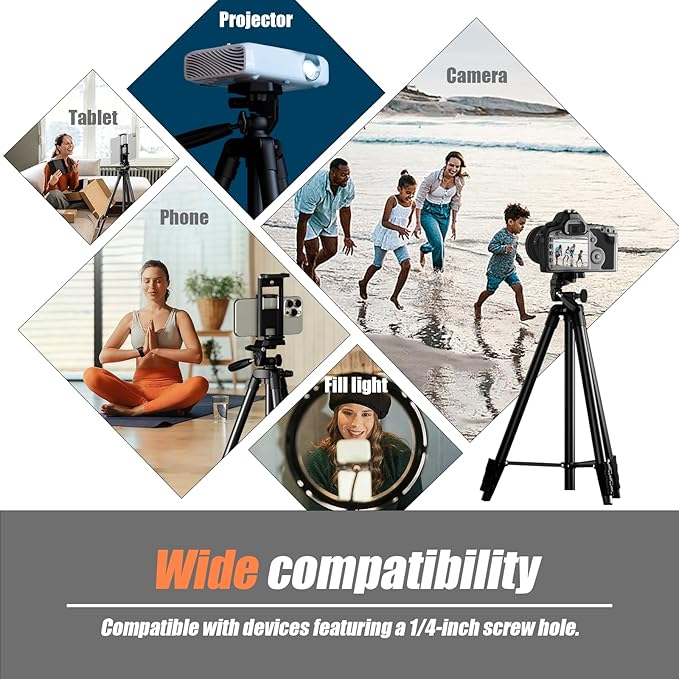 KINGJOY 71 Camera &amp Phone Tripod Lightweight Travel Stand with 2-in-1 Tablet Mount Wireless Remote and 3-Way Pan Head Max 6.6LB Compatible with Canon Nikon iPhone 17/16 Pro Max DSLR Vlogging