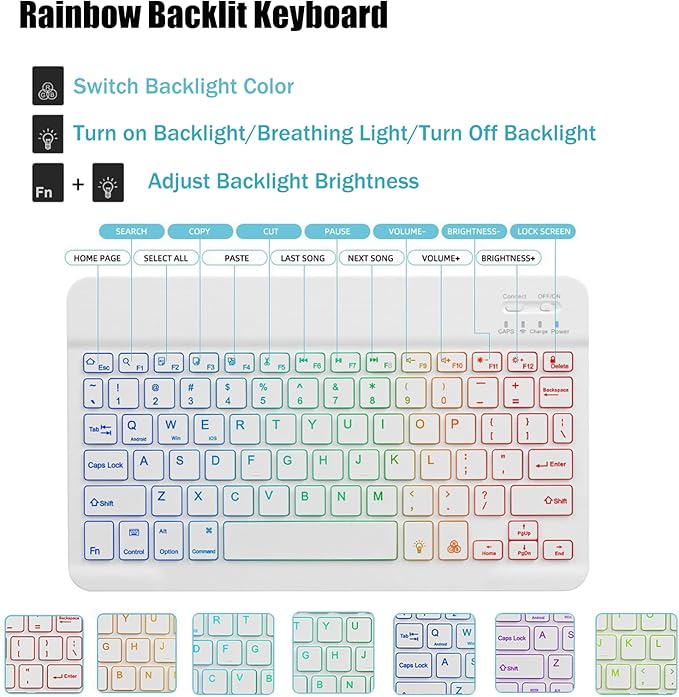 Backlit Keyboard Case for Samsung Galaxy Tab A9+/Plus 11’’ 2023(SM-X210/X216/X218)A11Plus 11 2025(SM-X310/X315/X236) 3 Color BacklitDetachable Keyboardwith S Pen Holder and Mouse