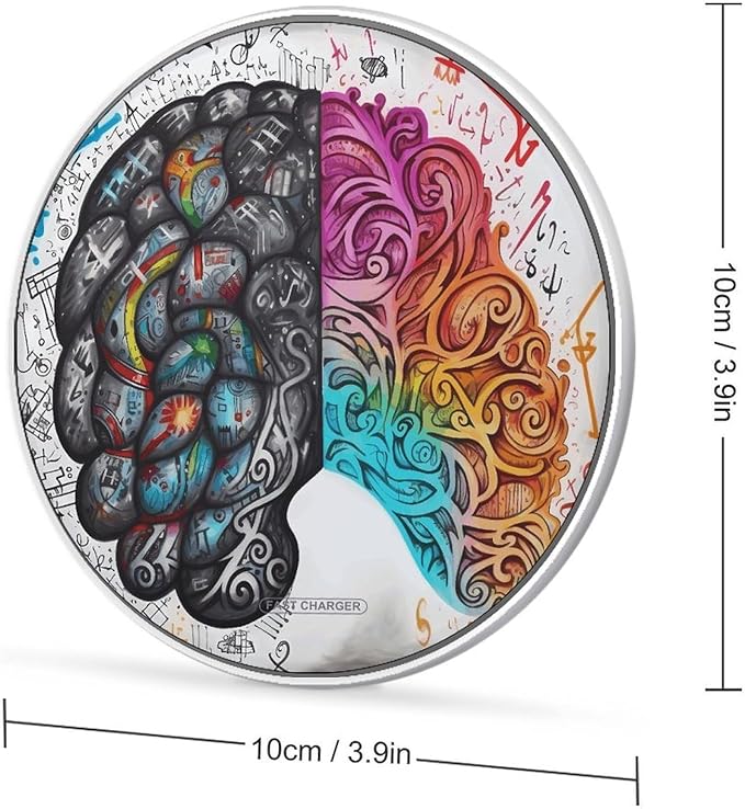 Left and Right Brain Wireless Charger Fast Wireless Charging Pad with USB Cable 10W Anti-Slip Magnetic Wireless Charger Portable Slim Charger Puck Travel Charging Station