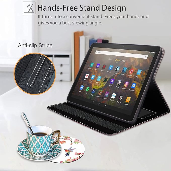 Case for Amazon Fire HD 10 &amp Fire HD 10 Plus Tablet (11th Generation 2021 Release) - Premium PU Leather Cover with Auto Sleep Wake Hummingbird
