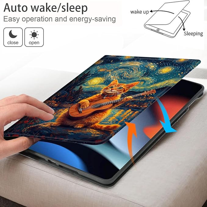 Bxgolkgd Tablet Case for Amazon Kindle Fire HD 8/HD 8 Plus(12th/10th2024/2022/2020 Release)Shockproof Stand Cover with Heat DissipationAuto Wake/Sleep FunctionCat Starry Night Art