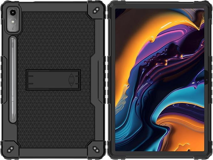 Case for Lenovo Tab P12 12.7 Inches Tablet Case Shockproof Hybrid Kids Case with Screeen Protector for Lenovo tab P12/Xiaoxin Pad Pro 12.7 Tablet Case TB370FU/TB371FC (Black/Black/1 PC)