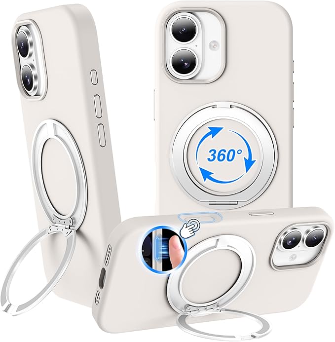 STERKER 360° Rotatable Stand Compatible with iPhone 17 Case with Magnetic [Military Grade Drop Tested][Adjustable Kickstand] Ring Holder Silicone Slim Back Soft Edge White