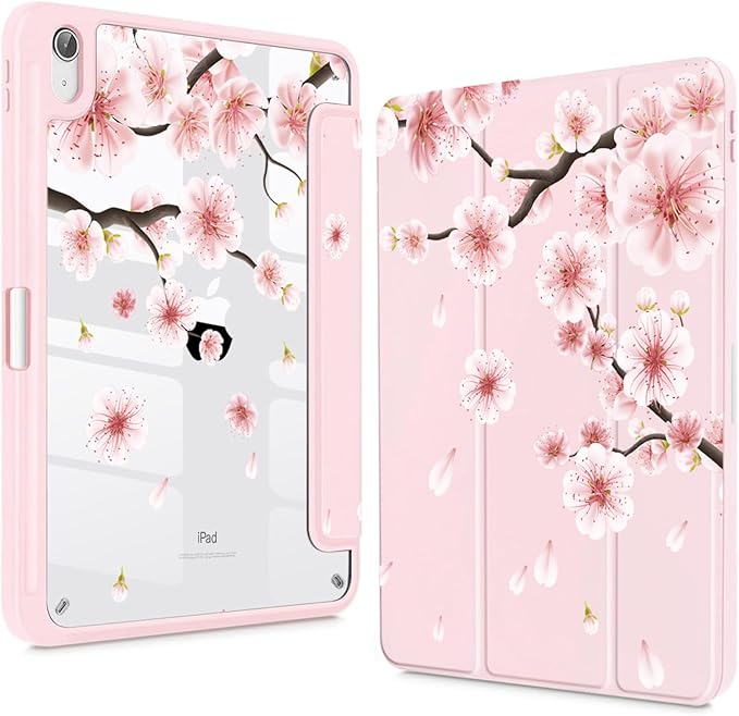 Teryeefi for iPad Air 11-Inch Case M4 (2026) M3 (2025) / M2 (2024) iPad Air 5th (2022) / Air 4th Generation (2020) 10.9 Inch - Clear Back Cover with Pencil Holder Auto Wake/Sleep (Cherry Blossoms)