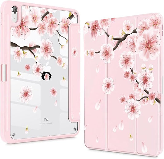 Teryeefi for iPad Air 11-Inch Case M4 (2026) M3 (2025) / M2 (2024) iPad Air 5th (2022) / Air 4th Generation (2020) 10.9 Inch - Clear Back Cover with Pencil Holder Auto Wake/Sleep (Cherry Blossoms)