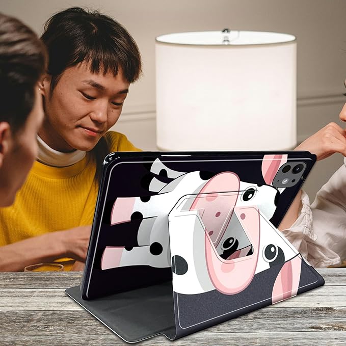 Case for iPad Pro 11 Inch Case M4(2024 5th Generation) Cow with Big Ears Theme 360 Degree Rotating Stand Protective Cover with Auto Sleep/Wake