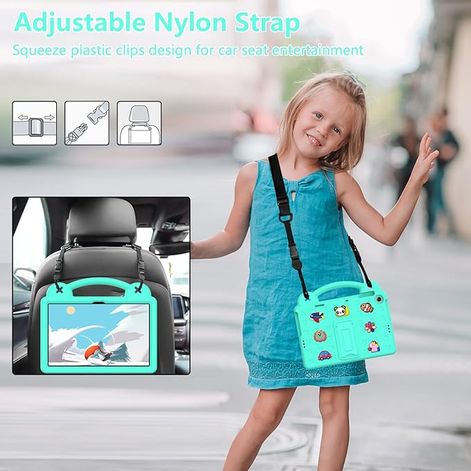 Compatible with Lenovo Tab M10(3rd Gen) 10.1(2022)/Huawei MatePad T 10s 10.1/MatePad T 10 9.7/MatePad SE 10.1(2022)/Honor Pad X8/Pad X8 Lite Tablet Case Strap for Girl Kid Gift - Mint Green
