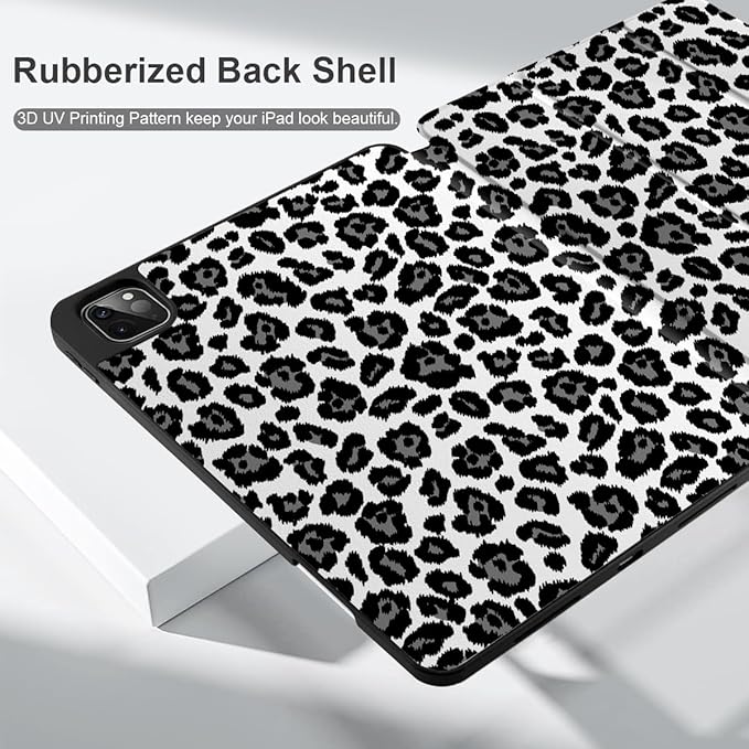 MEEgoodo for iPad Pro 12.9 Case M2 6th/5th/4th/3rd Generation 2022 2021 2020 2018 with Pencil Holder Tablet Cover with Soft TPU Back Shell Snow Leopard Texture