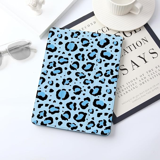JOYLAND for iPad 9th/8th/7th Generation 10.2 inch (2021/2020/2019) with Pencil Holder-Auto Wake/SleepBlue Leopard Print Cover Anti-Scratch Shockproof Premium Folio Stand CaseBlue
