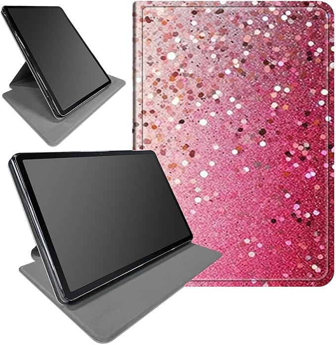 Case for Samsung Galaxy Tab S8 Plus 2022/S7 FE 2021/S7 Plus 2020 12.4 Inch Pink Glitter Theme 360 Degree Rotating Stand Smart Protective Cover for Samsung S7 FE Tablet