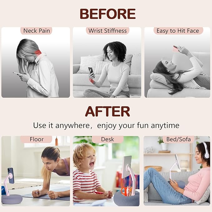 Upgraded Magnetic Kindle Holder for Bed Dual-Axis 360° Adjustable Pillow Stand with Bowl &amp Suction Cup Base Compatible with 3.5–7 Kindle E-Reader iPhone &amp Android PhonesGray