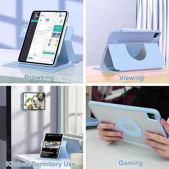AnMengXinLing Keyboard Case for iPad Air 11 inch 2025(M3)/2024(M2)/Air 5/Air 4 Vertical Case for iPad Pro 11 with Keyboard and Pencil Holder Magnetic Rotating Detachable Clear Back (Sky Blue)