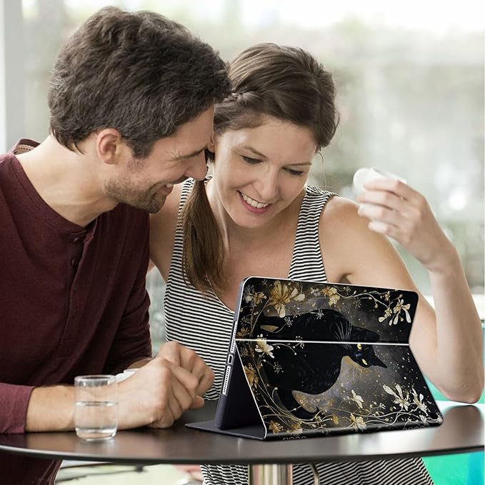 FUYOCWE for Fire HD 10 Tablet Case (13th Generation2023 Release10.1) PU Leather Multi-Angle Folding Stand Smart Flip Cover for Amazon Kindle Fire HD 10 13th Gen-Black Cat with Gold Floral