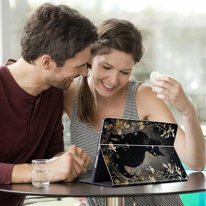 Black Cat with Gold Floral