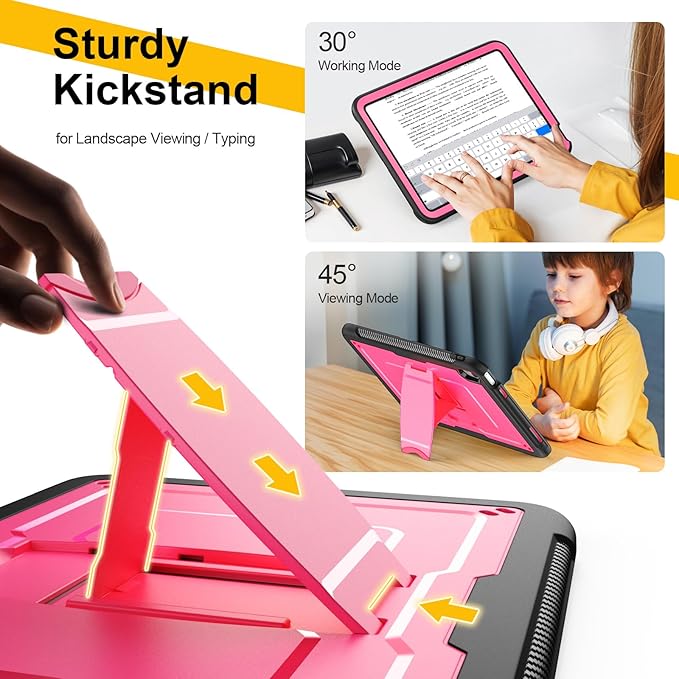 SEYMAC stock Case for iPad (A16) 11th/10th Generation 11''/10.9'' 2025/2022 with Built-in Screen Protector Shoulder Strap Built-in Kickstand Rugged Full Body Shockproof Protective Case Pink