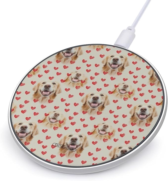 Retriever Dog and Hearts Wireless Charger Anti-Slip Wireless Charging Pad Slim Charger Mat for Men Women